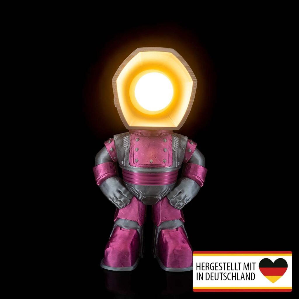 Vorderansicht der Astronaut-Kinderzimmerlampe mit leuchtendem Helm