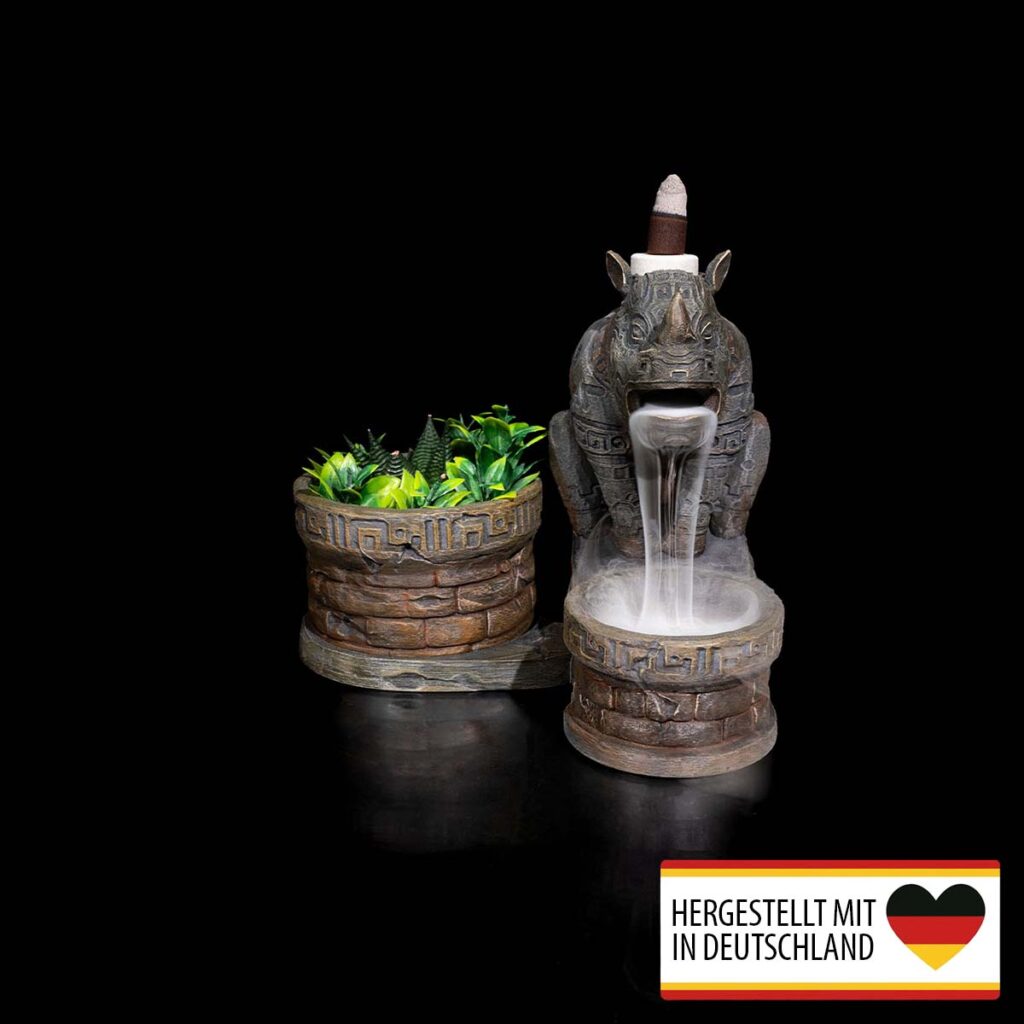 Backflow Räucherkegel Schrein mit Nashorn | 3D-Druck Made in Germany