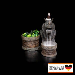 Backflow Räucherkegel Schrein mit Nashornfigur und Rauchfluss