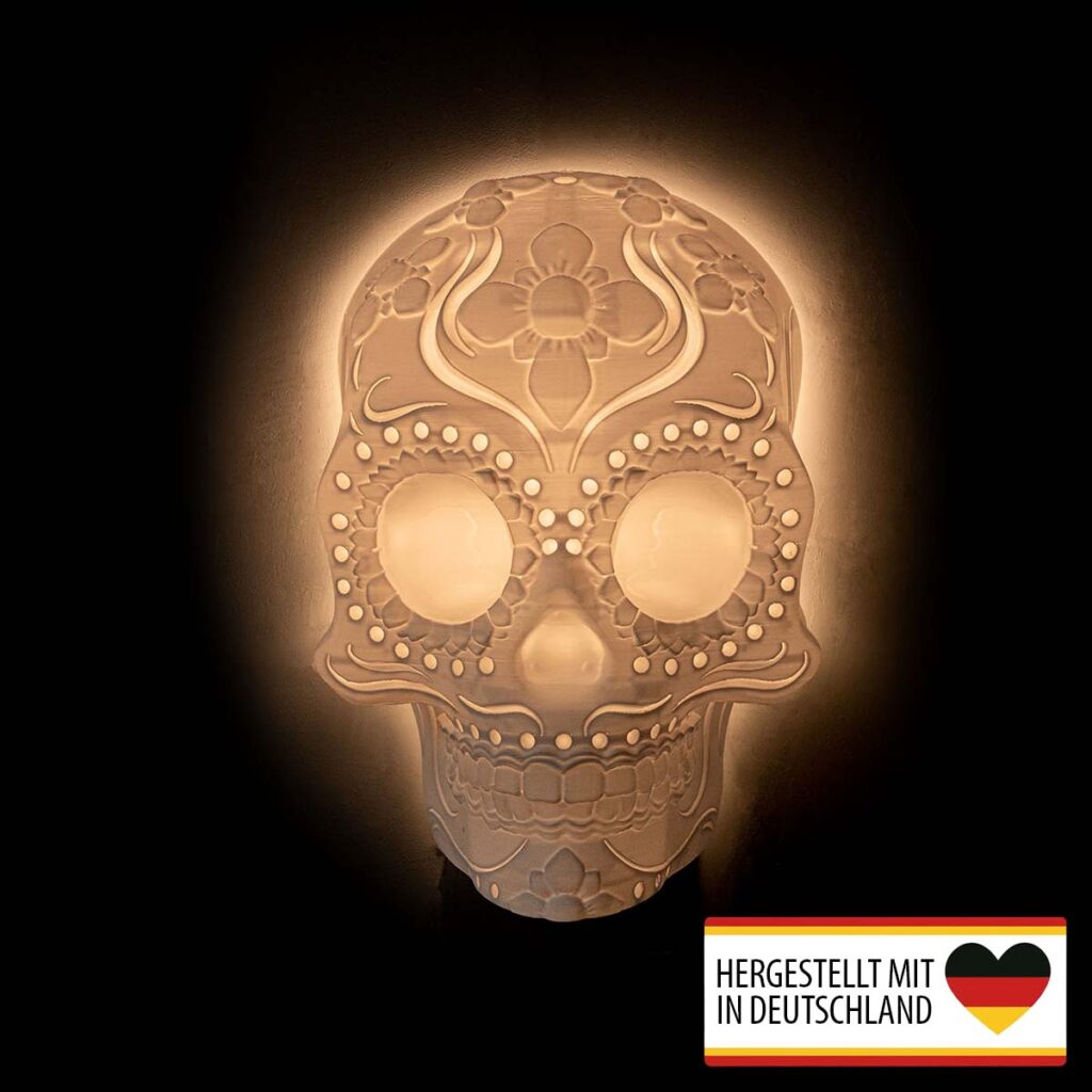 Wandlampe und Steckdosenlampe „Calavera Totenkopf“ – 3D-Druck Made in Germany