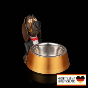 Fressnapf im Butler-Hund-Design aus 3D-Druck mit Edelstahlschale, Frontansicht