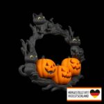 Halloween Türkranz mit Kürbissen & Katzen – 3D-Druck aus Deutschland