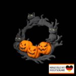 Halloween Türkranz mit Kürbissen & Katzen – 3D-Druck aus Deutschland