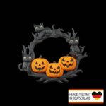 Halloween Türkranz mit Kürbissen & Katzen – 3D-Druck aus Deutschland