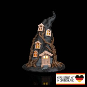 Tischlampe Hexenhaus frontale Ansicht mit leuchtenden Fenstern