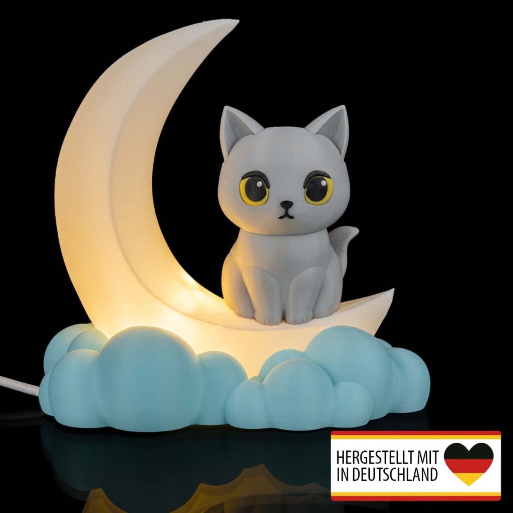 Kinderzimmerlampe Nachtlicht Stehlampe „Mond Katze“ – 3D-Druck in Germany