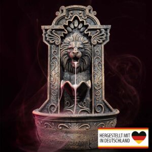 Titelbild des Löwenkopf Räucherbrunnens – 3D-gedruckt in Deutschland, Rauch fließt aus dem Maul des Löwen