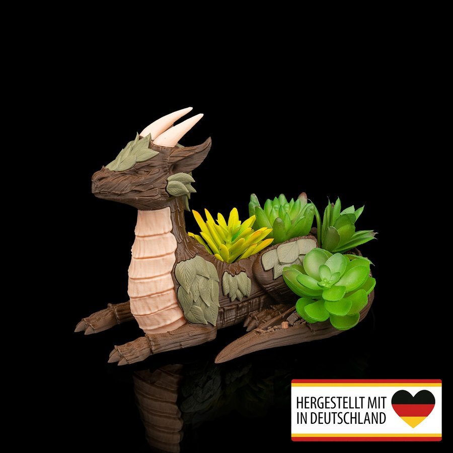 Pflanztopf liegender Drache - Magische Gartenkunst