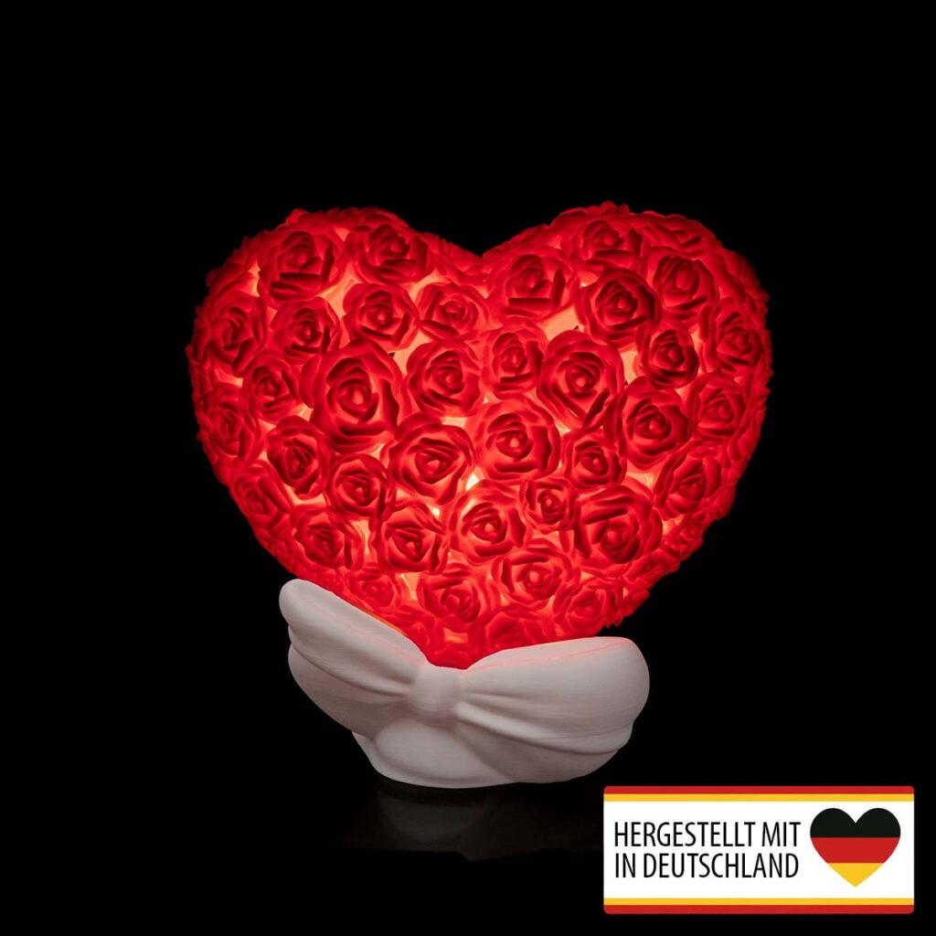 Tischlampe „Herzrosen“ – 3D-Druck Made in Germany | Rosen Herz Lampe