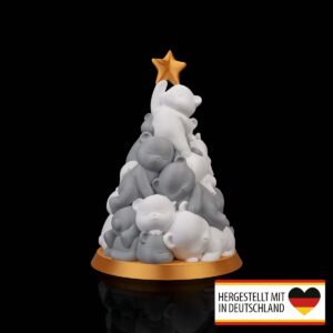 Weihnachtlicher Teelichthalter mit Bärchen als Christbaum aus 3D-Druck, ideal für LED-Teelichter