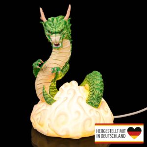 Tischlampe Drache mit leuchtender Wolke in Frontansicht, Premium 3D-Druck und handbemalt.