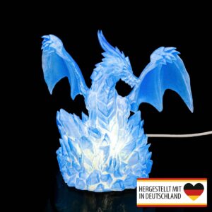 Tischlampe Eisdrache Frontansicht beleuchtet