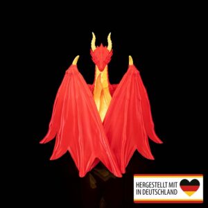 Tischlampe Feuerdrache Frontansicht beleuchtet