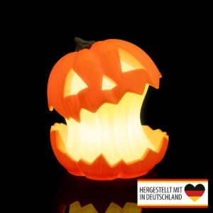 Leuchtender Halloween-Kürbis als Tischlampe in Frontansicht