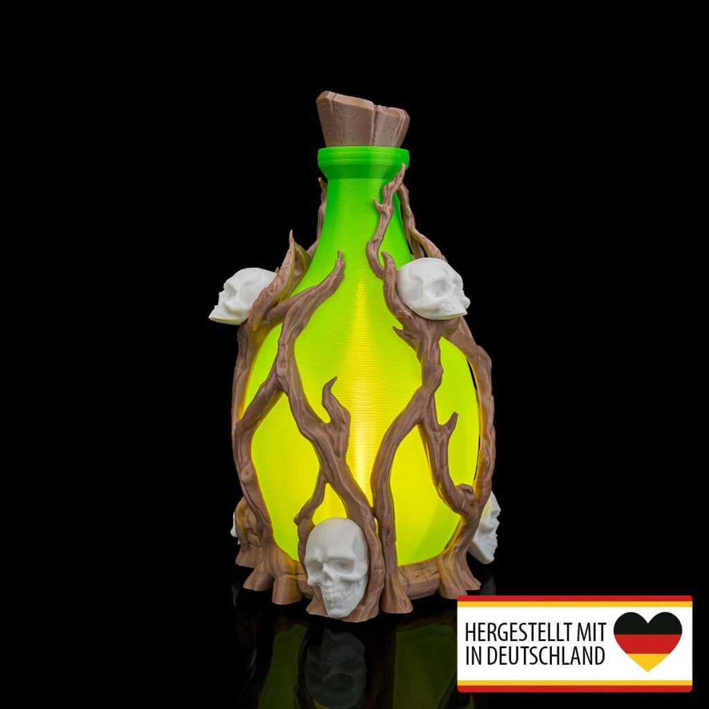 Tischleuchte „Gifttrank mit Totenköpfen“ – 3D-Druck Made in Germany