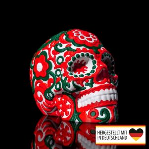 Mystische Totenkopf Sugar Calavera Skulptur in bunten Farben