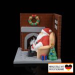 Weihnachten LED Teelicht „Weihnachtsmann am Kaminfeuer“ – 3D-Druck Made in Germany | Tischlampe