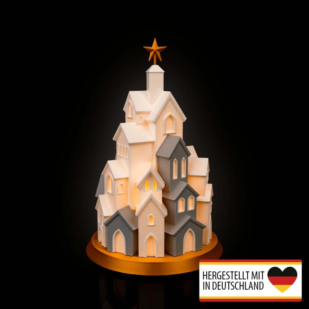 Tischlampe „Weihnachtsdorf-Tannenbaum“ – 3D-Druck Made in Germany | Teelichthalter