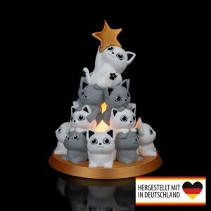 LED Teelichthalter in Form eines niedlichen Katzen Weihnachtsbaums, beleuchtet mit LED-Licht
