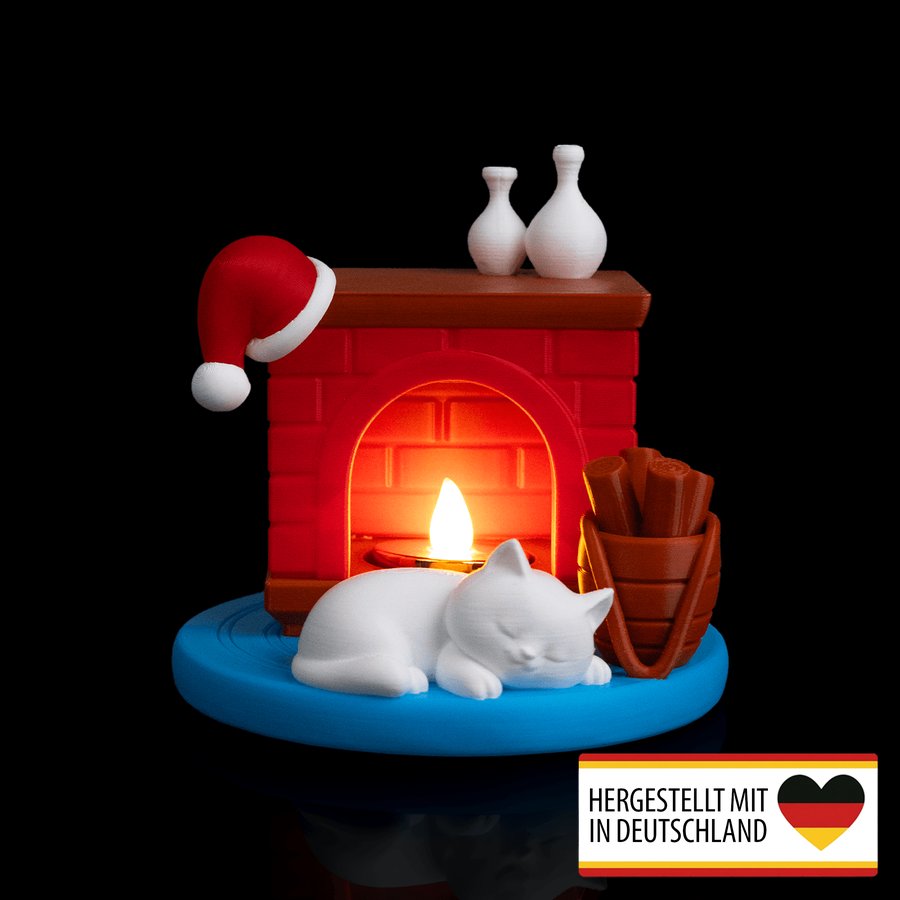 Weihnachts- Schlafende Samtpfote- LED- Teelichthalter - Verzaubert Dein Zuhause